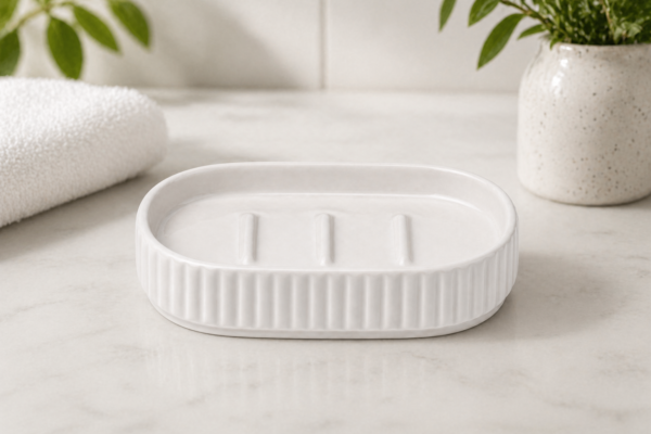 Ceramic Soap Dish Tray Non-Slip Bathroom Accessory Durable Modern Design | Casalinghi Sartoris