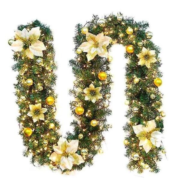 2.7M Christmas Garland with LED Lights Luxury Rattan Wreath Fireplace Stair Decoration