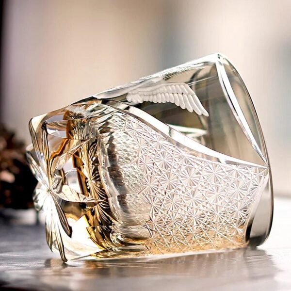 Edo Kiriko Handcrafted Peacock Pattern Whisky Glass Gray Phoenix